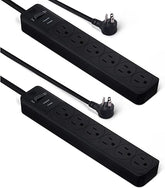 2 Pack 6 Outlet Surge Protector Power Strip 600 Joules 2FT Extension Cord with Circuit Breaker Black
