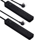 2 Pack 6 Outlet Surge Protector Power Strip 600 Joules 2FT Extension Cord with Circuit Breaker Black