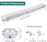 6 Pack 4FT LED Vapor Tight Lights 40W 5600LM 5000K IP65 Surface Mount Fixtures with T8 Tubes