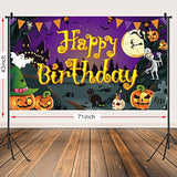 Halloween Birthday Backdrop Banner with Pumpkin Ghost and Spooky Castle Party Decor