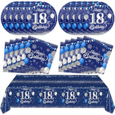 Blue 18th Birthday Party Supplies – Navy & Silver Plates, Napkins, Tablecloth for Boys and Girls