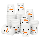 100Pcs Christmas Snowman Party Cups Xmas Disposable Paper Cups Festive Winter Smiling Snowman Face 9 Oz Drinking Cups For Beverage Hot Cold Drinks Holiday Merry Christmas Table Party Supplies
