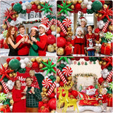 Christmas Balloon Garland Arch kit with Red White Green Gold Balloons, Confetti Balloons, Candy, Cane, Elk, Gift Box, Explosion-Star, Santa-Claus Sleigh Foil Balloons for Xmas Party Decorations