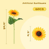 Artificial Sunflower Bouquet, 6 Packs 25.5Inch Long Stems Yellow Silk Flowers For Home Wedding Fall Decorations