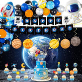 Outer Space Party Supplies, 87Pcs Party Decorations - Rocket Balloons, Solar System Swirl Decorations, Cupcake Toppers, Astronaut Birthday Banner, Backdrops