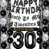 30Th Birthday Decorations For Him Her Black Death To My Twenties Banner Rip To My 20S Sash Number 30 Happy Birthday Balloon Banner Foil Curtain For Funny Thirtieth Party Supplies