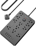 Heavy Duty Surge Protector Power Strip 11 Outlets 6 USB Ports 2 USB C 6FT Flat Plug Extension Cord Black