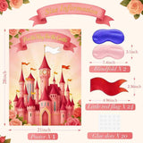 Princess Party Game: Pin The Flag On The Castle Birthday Pin Game Set With Pink Castle Poster, 24 Flag Stickers, And 2 Blindfolds For Princess Birthday Tea Party Supplies