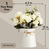 White Ceramic Vase - Centerpieces For Tables - Farmhouse Bathroom Decor - Country Flower Arrangement - 6.3" D X 6.2" W X 12" H, White