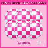 23 Inch Hot Pink And White Checkered Plaid Foil Balloons Magenta Gingham Round Balloons Emo Theme Party Decor Anniversary Valentines Day Engagement Bachelorette Birthday Party Decorations Supplies