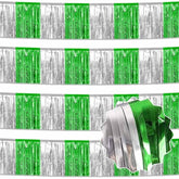 4 Pack 10 Ft Silver Green Foil Fringe Garland Metallic Streamers Tinsel Banner Wall Hanging Garland Backdrop For Parade Floats, Halloween, Christmas, Thanksgiving, New Year Party Decorations