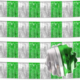 4 Pack 10 Ft Silver Green Foil Fringe Garland Metallic Streamers Tinsel Banner Wall Hanging Garland Backdrop For Parade Floats, Halloween, Christmas, Thanksgiving, New Year Party Decorations