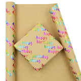 Multi-Colored Foil "Happy Birthday" Lettering On Brown Recyclable Kraft Wrapping Paper -1 Mini Roll 17 X 10 Ft Per Roll 14.1 Sq.Ft.Ttl- Glitter Iridescent Recycled Gift Wrap For Diy Crafts Celebration Party, Holiday, Baby Shower