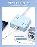 5 FT Blue Extension Cord Power Strip with 8 Outlets and 3 USB Ports for Home Office