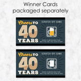 Big Dot of Happiness Cheers and Beers to 40 Years - 40th Birthday Party Game Scratch Off Cards - 22 Count