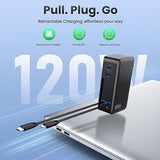 120W USB C GaN Charger Block with 2 Retractable Cables 4 in 1 Fast Charging Wall Charger for MacBook iPhone Samsung