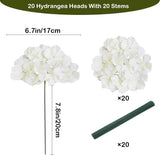 20 Pcs White Hydrangea Artificial Flowers Bulk, Faux Hydrangea Flowers Heads, Artificial Fake Silk Hydrangea Flowers With Stems, White Flowers Artificial For Decoration Wedding Décor