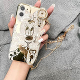 Cartoon Case For Iphone 16 Pro 6.3'' With Hd Screen Protector, With Wrist Strap Kickstand Metal Chain Strap Soft Tpu Shockproof Protective For Girls Women Minnie