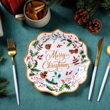 100 Pcs Merry Christmas Paper Plates Scalloped Edge 9 Inches Disposable Berry Holly Decorative Dinner Dessert Paper Plates For Winter Holiday Dinner Birthday Xmas Party Supplies