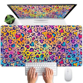 Desk Pad Cyberpunk Love Leopard, Colorful Big Mouse Pad Women Girls Desk Mat Extended Large Gaming Mouse Pad, Waterproof Work Home Office Desks Computer Keyboard Laptop Decor Mouse Mat