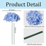 100 Pcs Faux Blue Hydrangea Artificial Flowers Bulk, Fake Silk Hydrangea Flowers Heads With Stems For Wedding Decorations Garden Party Baby Shower Porch Home Decor Table Centerpieces