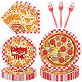 Pizza Party Supplies Set - 96PCS Disposable Tableware for 24 Guests