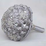Silver Bridal Wedding Bouquet Handmade Luxury Rhinestone Brooch Pearl Bouquet For Bride Bridesmaid Quinceanera Satin Rose Artificial Flower Bouquet Wedding Silver 9.5In