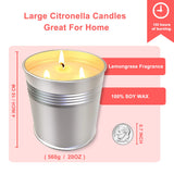 20 Oz Citronella Candles Outdoor Indoor, Large Candles For Patio/Home/Garden, 3 Wicks Zitronella Burning Time Lasting 100 Hours Each, 100% Natural Soy Wax