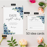 Date Night Ideas For Bridal Shower (One Sign + 50 Ideas Cards), Wedding Games 50 Guests, Bridal Shower Games, Blue Floral Bridal Shower Sign,Something Blue Before I Do Decoration -Dn18