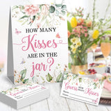 Guess How Many Kisses In The Jar Bridal Shower Game, Wedding Shower Games, Bridal Shower Sign, Baby Shower Sign, Bridal Party Decorations, Floral Bridal Party Idea, 1 Sign & 50 Cards Set