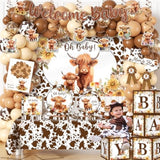 Highland Cow Baby Shower Decorations Include Brown Holy Cow Print Plates And Napkins, Banners, Cake Topper, Tablecloth, Balloon, Highland Cow Birthday Decorations For Boy Baby Shower Cow Themed Party