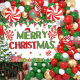 Christmas Party Decorations Set,With Red Green Balloon Garland Arch Kit ,Merry Christmas Backdrop Banner ,Candy Cane Foil Balloons For Xmas Party Decorations