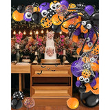 126 Pcs Halloween Balloon Garland Arch Kit, Eye Balloons With Spider Web, Bats, Purple Orange And Black Balloons For Halloween Birthday Supplies Halloween Party Decorations