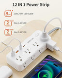 Surge Protector Power Strip 8 Outlets 4 USB Ports 2 USB C 5FT Braided Extension Cord White