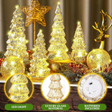 6 Pcs Gold Mercury Glass Christmas Tree For Tabletop Light Up Figurine Christmas Tree Mercury Cracked Glass Globe With Light For Xmas Decor Home Party Centerpiece Mantel Gift