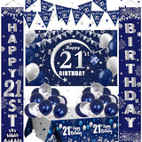 21St Birthday Decorations For Men And Women Blue, Happy 21St Birthday Door Backdrop Banner Balloons 21 Years Old Birthday Porch Sign Party Supplies With Latex Balloons Decor 21St Bday Boy Her Him