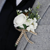 2Pcs Artificial Men'S Rose Boutonniere,Buttonhole Flowers With Pin And Clip Artificial Wedding Flower Bridal Bridesmaid White Corsage For Wedding,Party,Prom Suit Dress Decor, 8 X 14 Cm