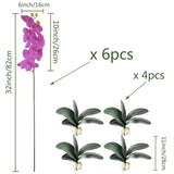 6 Pcs Artificial Phalaenopsis Flowers With 4 Bundles Leaves Artificial Orchid Flowers Stem Plants For Home Décor (Purple)