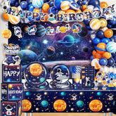 296Pcs Space Birthday Decorations, All-In-1 Party Pack, 25 Serves Disposable Tableware Set, Includes Balloon Boxes, Backdrop Tablecloth For Outer Astronaut Birthday Decorations