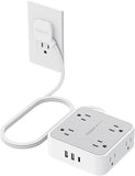 Surge Protector Power Strip 8 Outlets 3 USB Ports 1 USB C 5FT Flat Plug Extension Cord 900J Grey