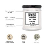 You Nique Designs 1 Year Anniversary Candle For Boyfriend, 9 Ounces, One Year, 1 Year Boyfriend Anniversary Candle, White All Natural Soy Vegan Aromatherapy Candles Scented (Eucalyptus & Spearmint)