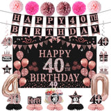 21pcs Rose Gold 40th Birthday Decor Set with Banner, Swirls & Balloons