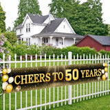 Black & Gold 50th Birthday Banner: Reusable Party Decor 118"x20"