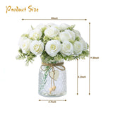 Fake Flowers In Vase,Fake Flowers With Vase 18 Pcs Faux Rose Flowers,Artificial Flowers For Home Decor, Indoor Centerpiece For Living Room & Dining Table (White)