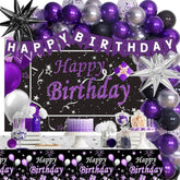 Purple & Black Birthday Decor Kit – Balloons, Banner, Tablecloth for Men, Women and Girls
