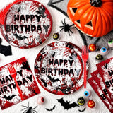 96Pcs Halloween Birthday Party Supplies Scary Tableware Set Plates Napkins Forks for 24 Guests
