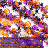 50Ft Halloween Tinsel Garland - Orange Pumpkin, Black Spider & Purple Bat Metallic Party Decor