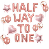 15pcs Rose Gold "Half Way To One" Banner & Balloons for 1/2 Birthday Decor