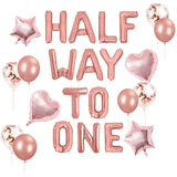 Rose Gold Half Way To One Banner Half Way To One Balloons Decorations For Girl 1/2 Birthday Decorations