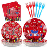 96Pcs Spider 3Rd Birthday Decorations For Boys Super Theme Hero 3Rd Birthday Plates And Napkins Blue Red Spider Three Year Old Decoration Favors For Kids 3 Year Old Party Supplies Serves 24